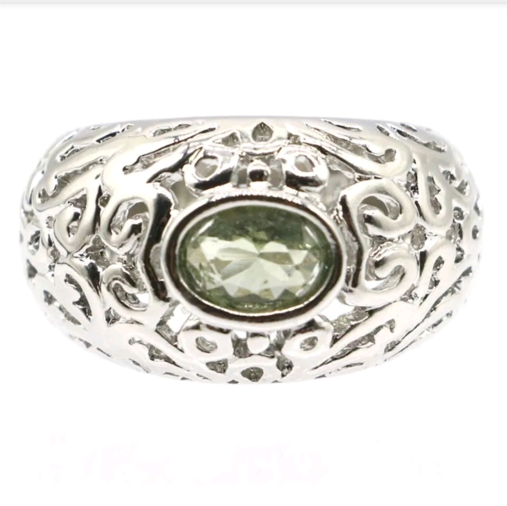 New green amethyst cz sterling silver ring